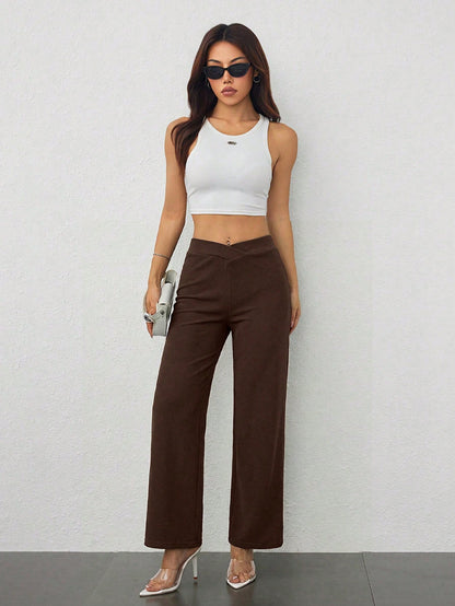 PETITE Women's Casual Elegant Waist Cross Fit Straight Pants,Petite Women