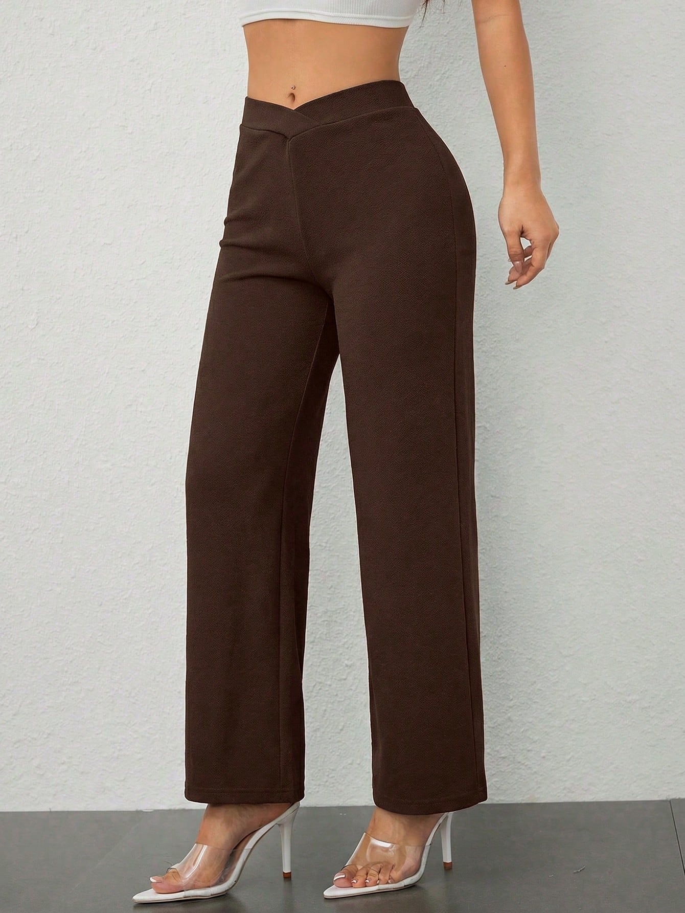 PETITE Women's Casual Elegant Waist Cross Fit Straight Pants,Petite Women