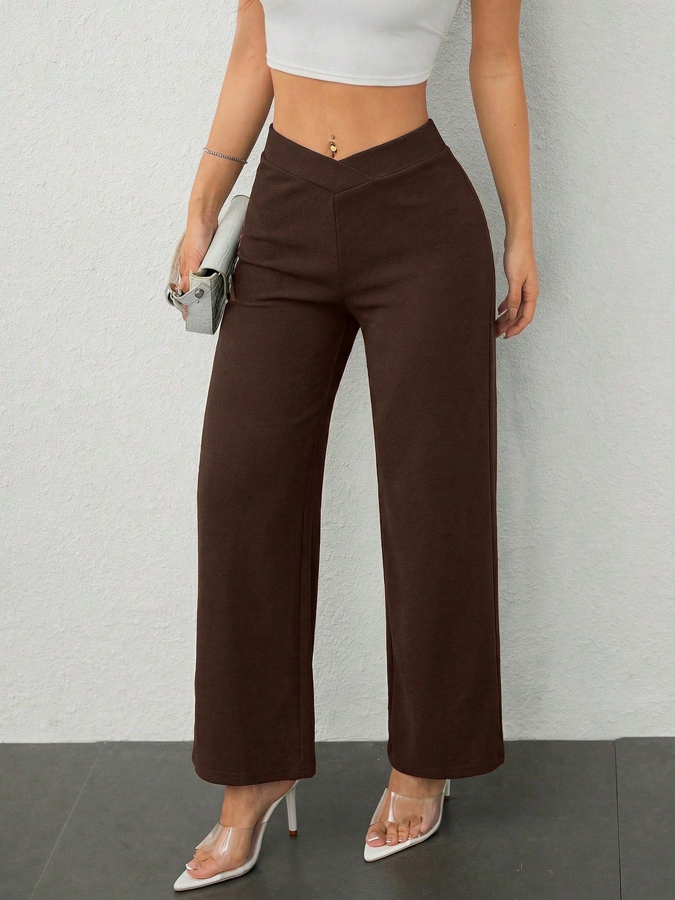 PETITE Women's Casual Elegant Waist Cross Fit Straight Pants,Petite Women