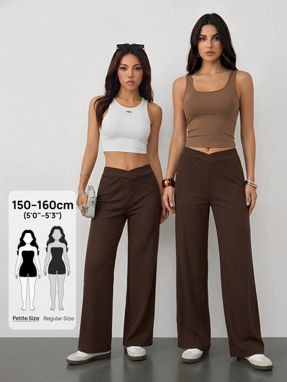 PETITE Women's Casual Elegant Waist Cross Fit Straight Pants,Petite Women