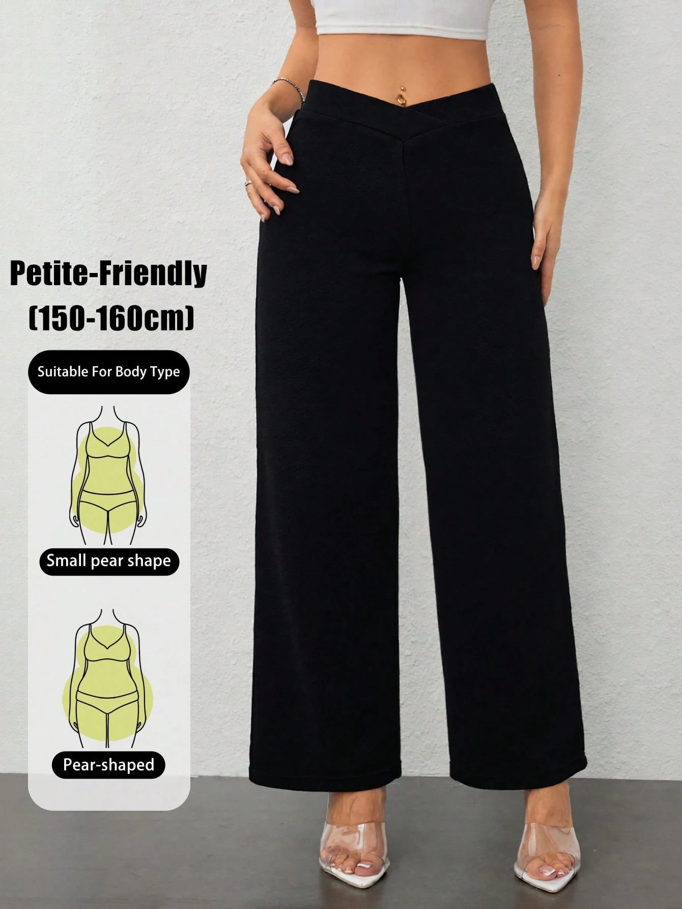 PETITE Women's Casual Elegant Waist Cross Fit Straight Pants,Petite Women