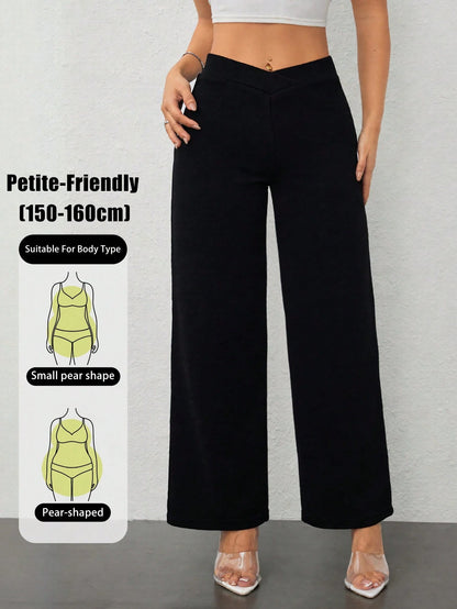 PETITE Women's Casual Elegant Waist Cross Fit Straight Pants,Petite Women