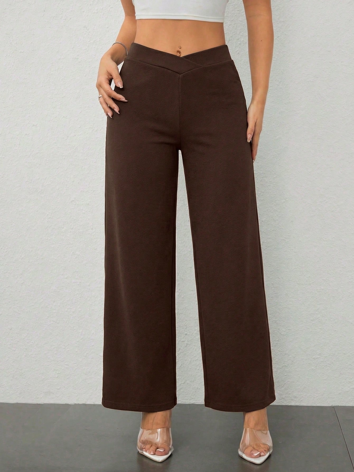 PETITE Women's Casual Elegant Waist Cross Fit Straight Pants,Petite Women