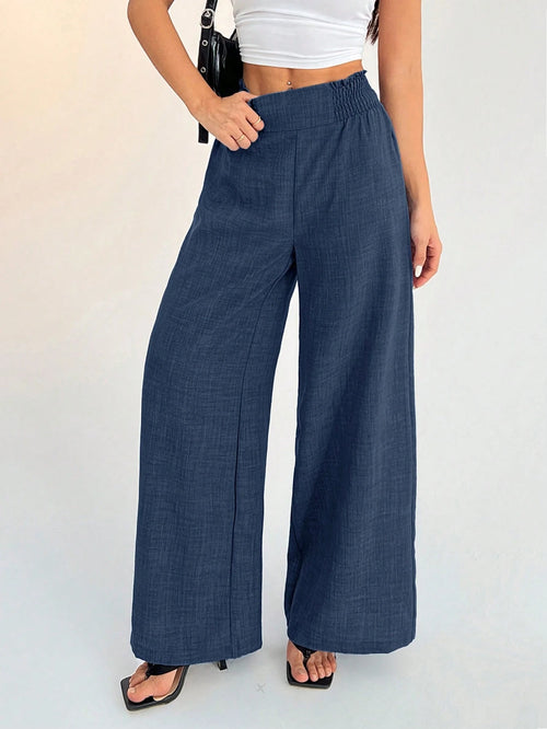 PETITE Women's Casual Vacation Waistband Blue Wide Leg Pants Work Pants,Petite Women