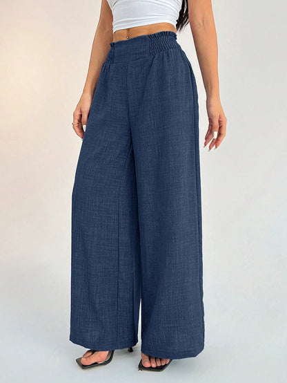 PETITE Women's Casual Vacation Waistband Blue Wide Leg Pants Work Pants,Petite Women