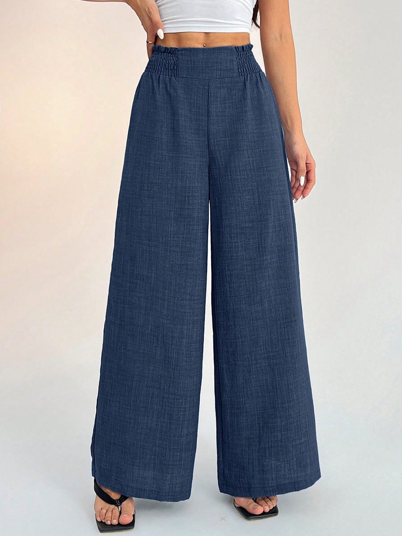 PETITE Women's Casual Vacation Waistband Blue Wide Leg Pants Work Pants,Petite Women
