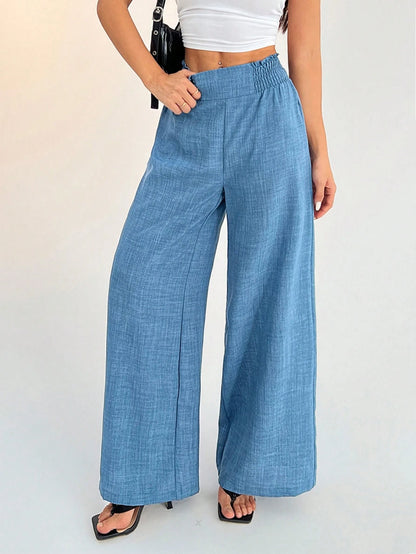 PETITE Women's Casual Vacation Waistband Blue Wide Leg Pants Work Pants,Petite Women