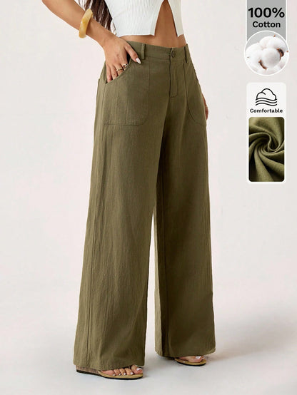 PETITE Women's Low Waist Pocket Button Zipper Straight Leg Pants Vacation Khaki Autumn Casual,Petite Women Vacation Vacation Vacation Vacation