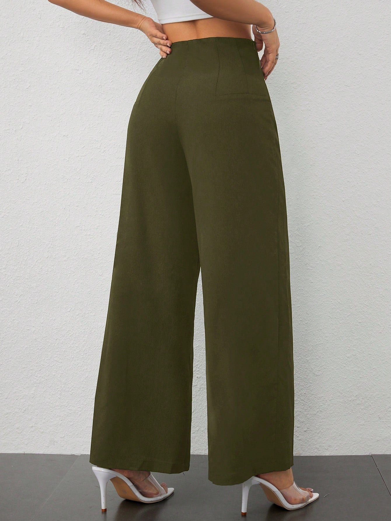 PETITE Women's Simple Casual Fashion Back-To-School Season Old Money Commuting High-Waist Texture Wide-Leg Trousers Work Pants,Business Casual Woman,Petite Women