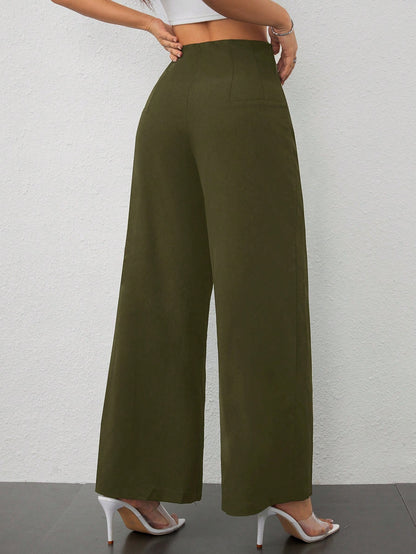 PETITE Women's Simple Casual Fashion Back-To-School Season Old Money Commuting High-Waist Texture Wide-Leg Trousers Work Pants,Business Casual Woman,Petite Women