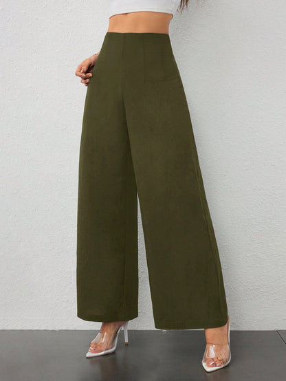 PETITE Women's Simple Casual Fashion Back-To-School Season Old Money Commuting High-Waist Texture Wide-Leg Trousers Work Pants,Business Casual Woman,Petite Women