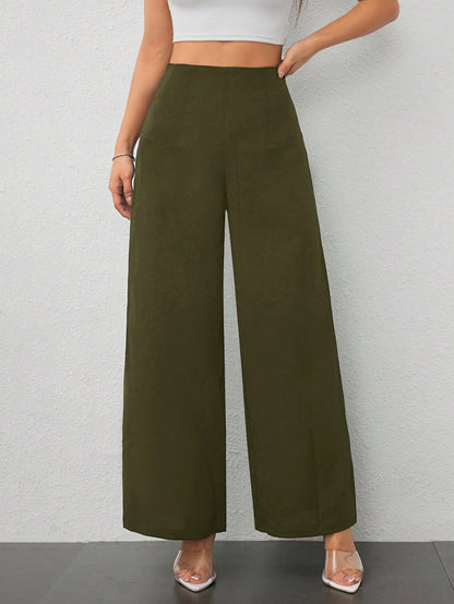 PETITE Women's Simple Casual Fashion Back-To-School Season Old Money Commuting High-Waist Texture Wide-Leg Trousers Work Pants,Business Casual Woman,Petite Women