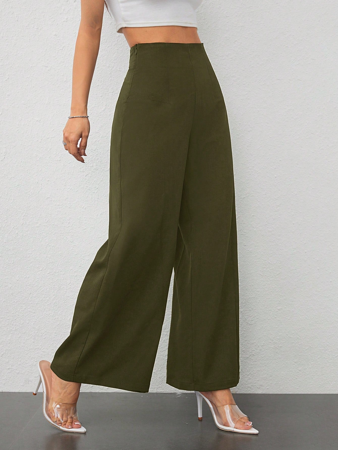 PETITE Women's Simple Casual Fashion Back-To-School Season Old Money Commuting High-Waist Texture Wide-Leg Trousers Work Pants,Business Casual Woman,Petite Women