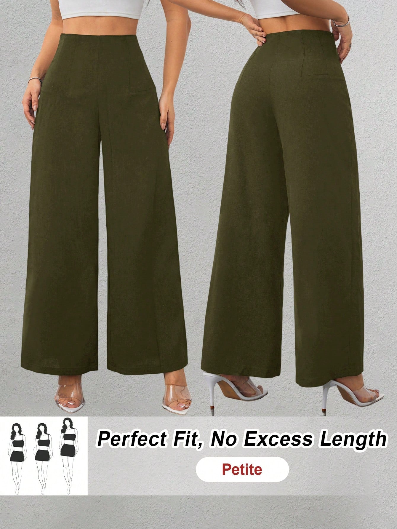 PETITE Women's Simple Casual Fashion Back-To-School Season Old Money Commuting High-Waist Texture Wide-Leg Trousers Work Pants,Business Casual Woman,Petite Women