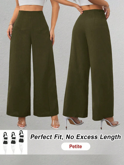 PETITE Women's Simple Casual Fashion Back-To-School Season Old Money Commuting High-Waist Texture Wide-Leg Trousers Work Pants,Business Casual Woman,Petite Women