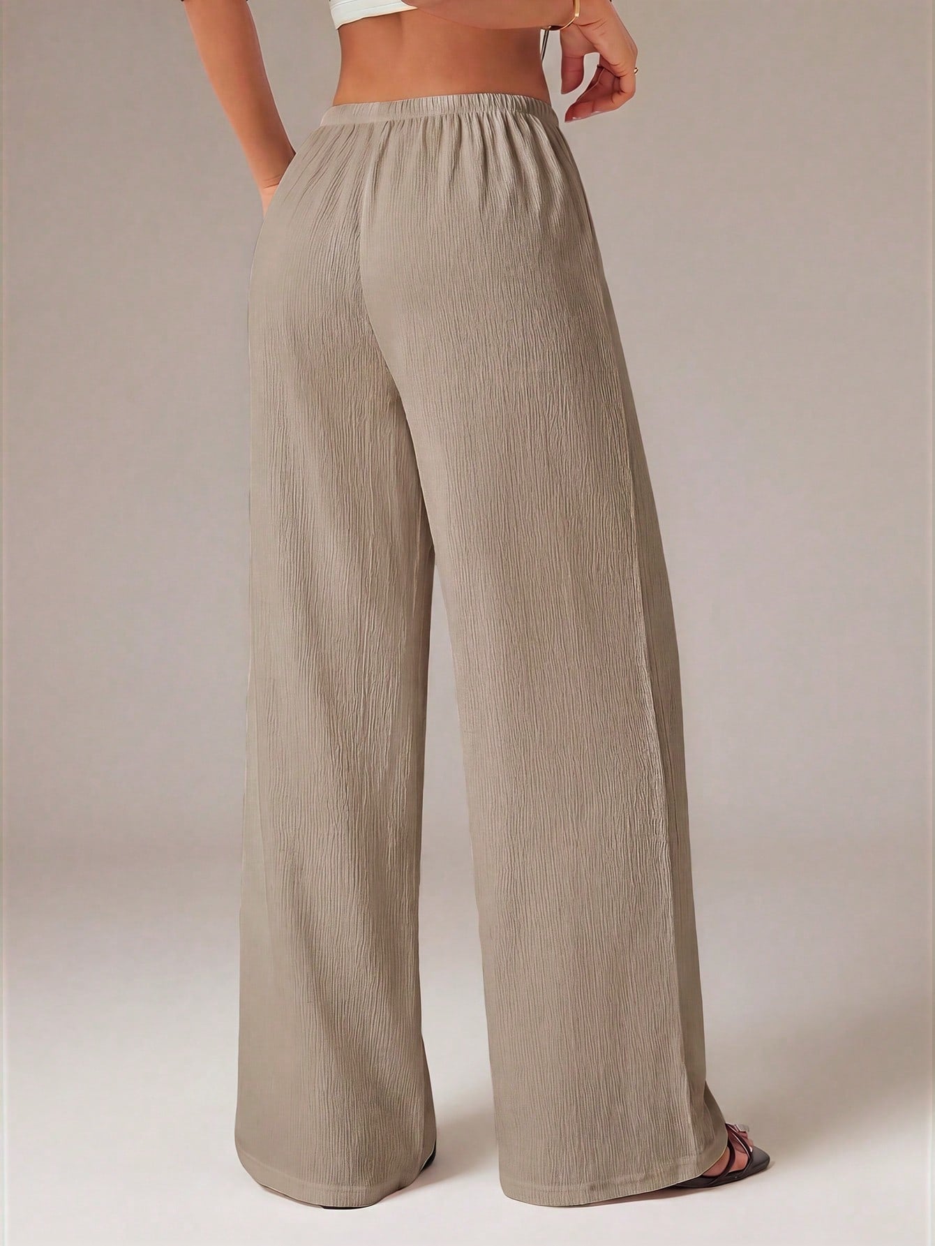 PETITE Women's Solid Color Tie Waist Wide Leg Loose Casual Versatile Pants,Petite Women