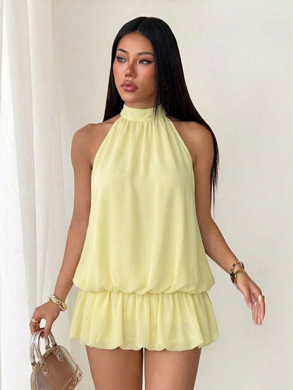 PETITE Women's Stand Collar Sleeveless Ruffle Hem Loose Summer Dress,Black Dresses Classy Elegant,Party Dress,Petite Women