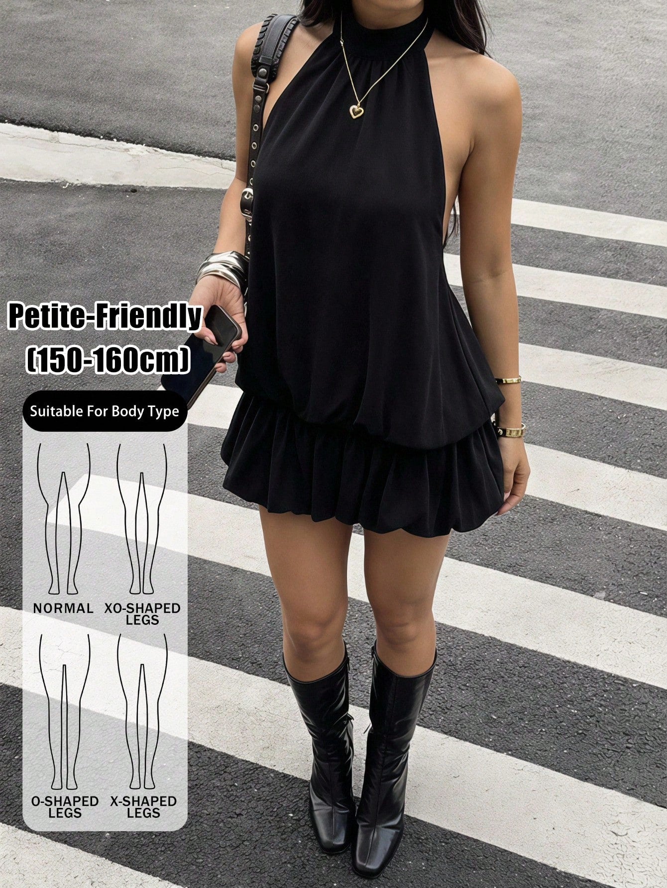 PETITE Women's Stand Collar Sleeveless Ruffle Hem Loose Summer Dress,Black Dresses Classy Elegant,Party Dress,Petite Women