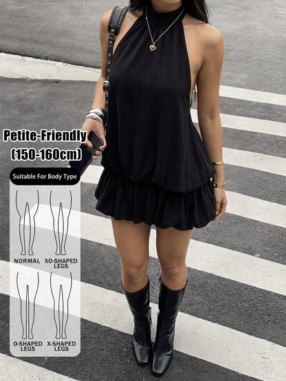 PETITE Women's Stand Collar Sleeveless Ruffle Hem Loose Summer Dress,Black Dresses Classy Elegant,Party Dress,Petite Women