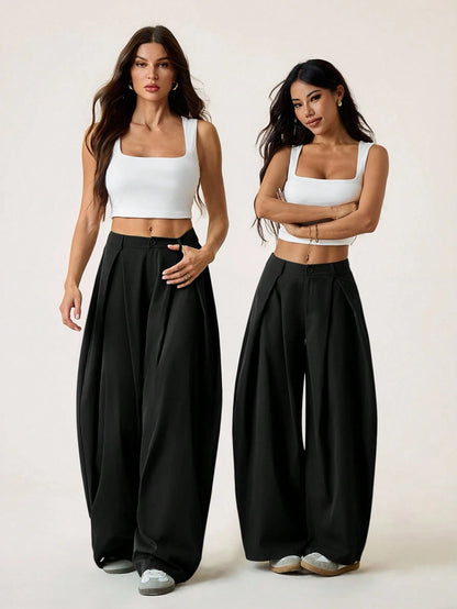 PETITE Women's Summer Vintage Casual Hippie Street Oversized Blue Striped Textured Wide Leg Pants,Petite Women