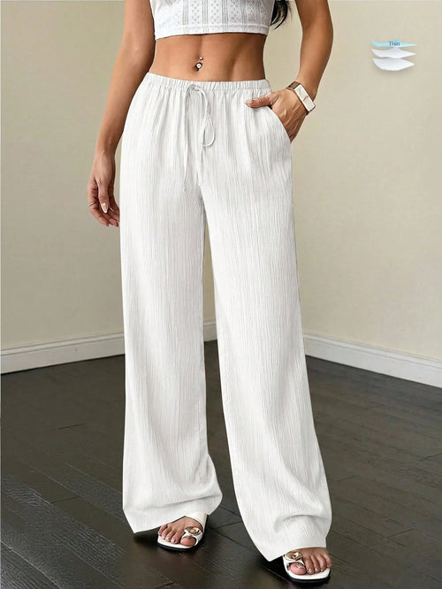 PETITE Women's Textured Waist Drawstring Casual Pants,Petite Women