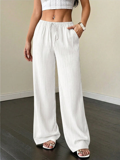 PETITE Women's Textured Waist Drawstring Casual Pants,Petite Women