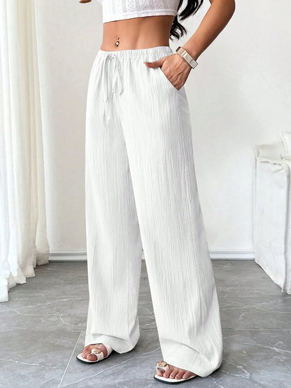 PETITE Women's Textured Waist Drawstring Casual Pants,Petite Women