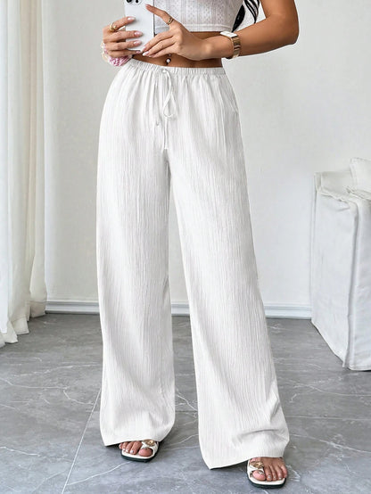 PETITE Women's Textured Waist Drawstring Casual Pants,Petite Women