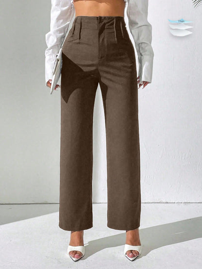PETITE Women Solid High Waist Pleated Straight Loose Casual Pants Fall Cloth For Women,Petite Women