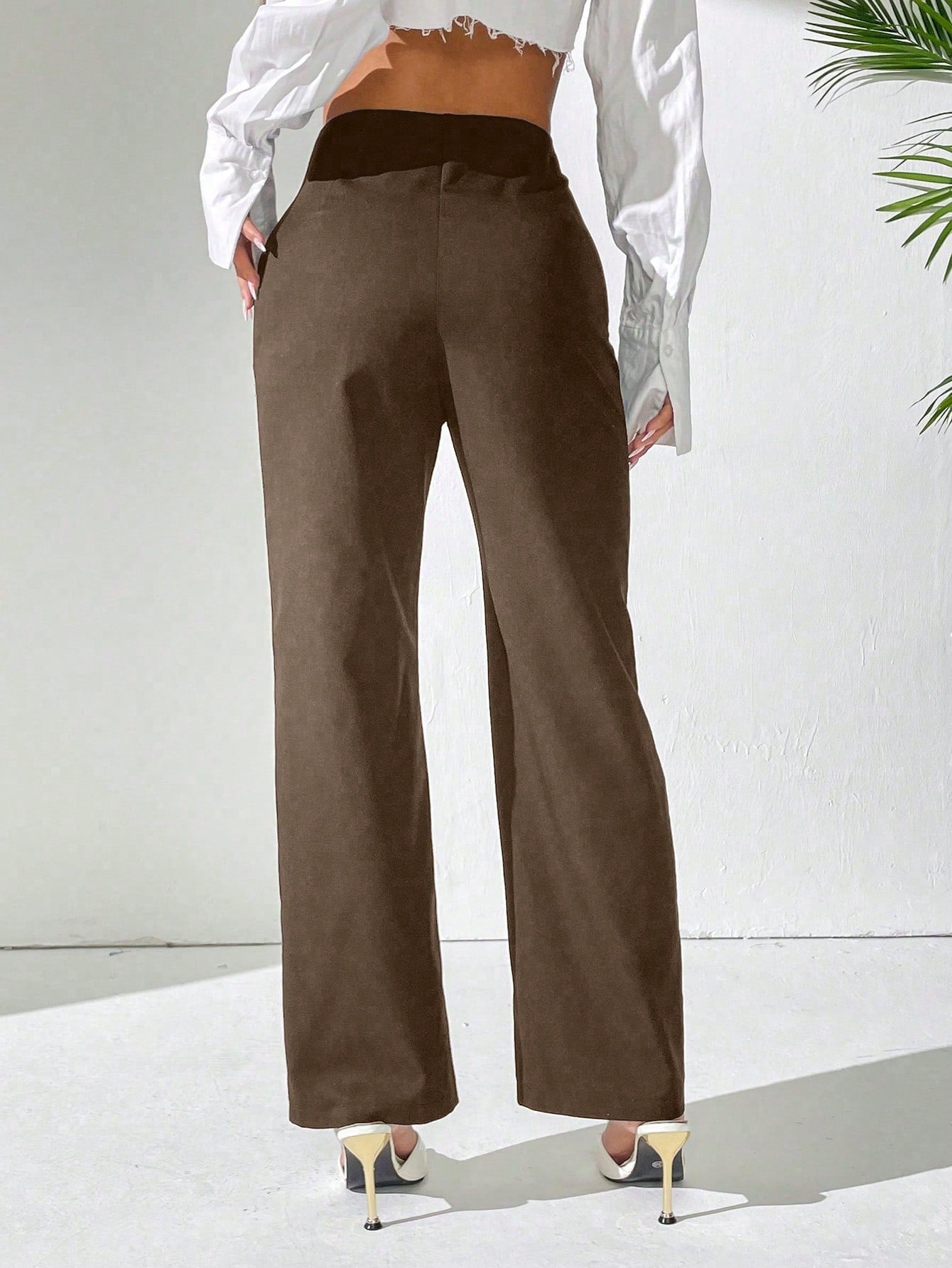 PETITE Women Solid High Waist Pleated Straight Loose Casual Pants Fall Cloth For Women,Petite Women