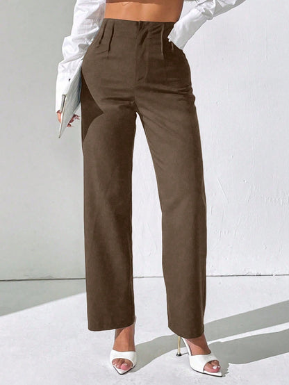 PETITE Women Solid High Waist Pleated Straight Loose Casual Pants Fall Cloth For Women,Petite Women