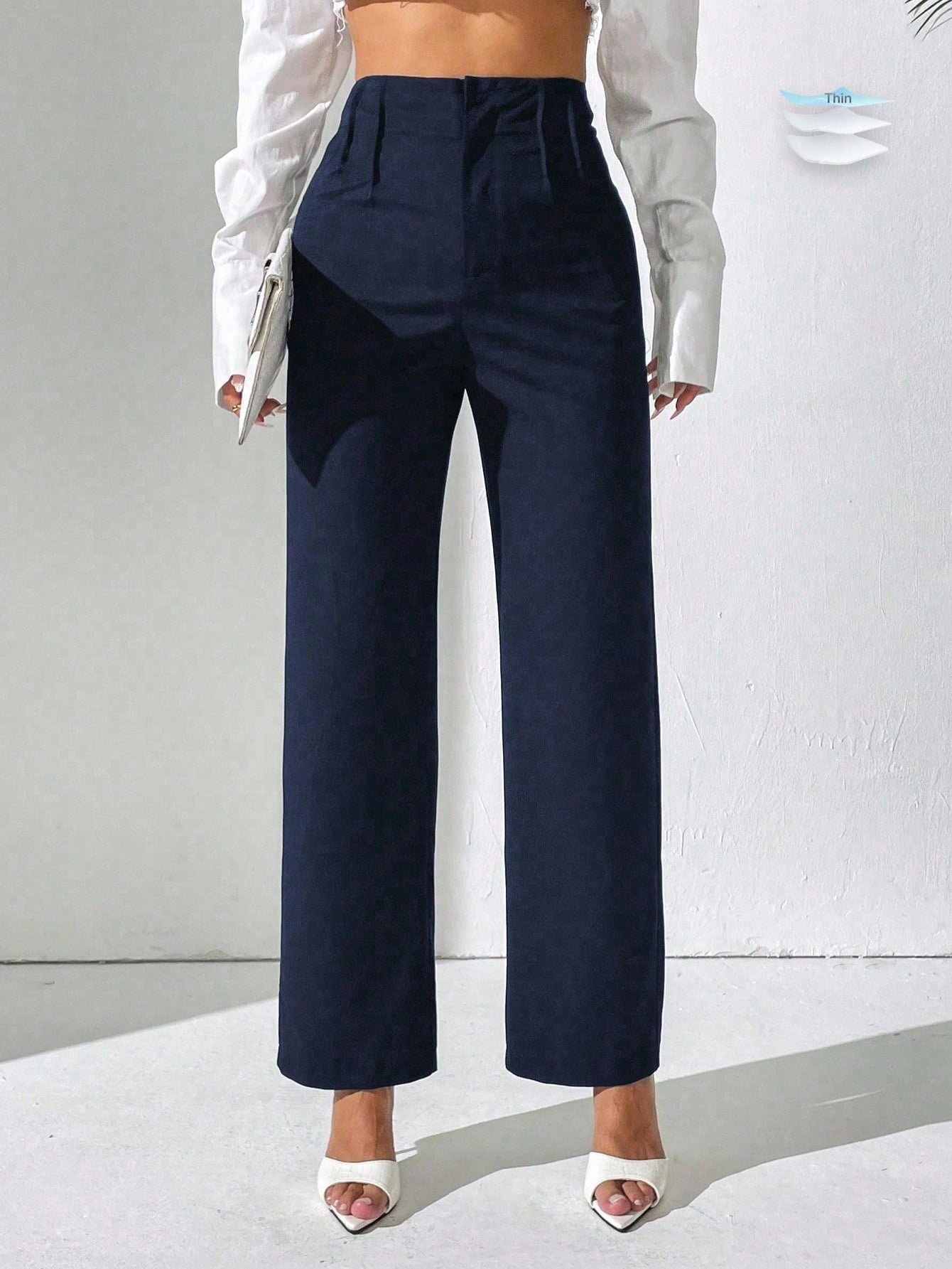 PETITE Women Solid High Waist Pleated Straight Loose Casual Pants Fall Cloth For Women,Petite Women