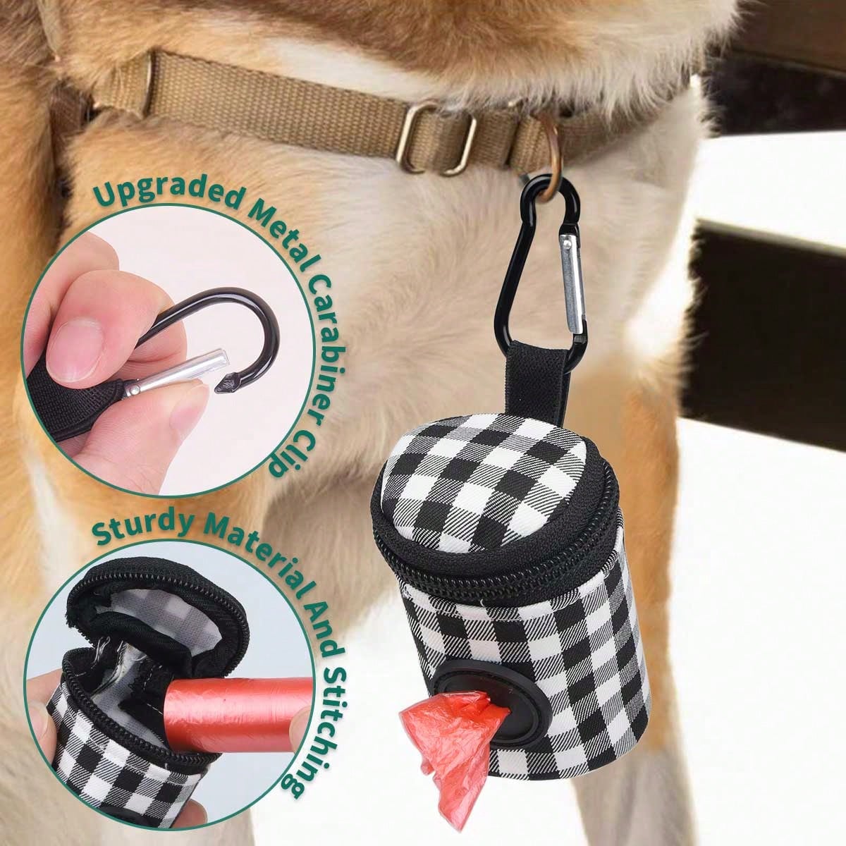 PETSIN 1pc Outdoor Dog Walking Poop Bag Holder, Fashionable Plaid Pet Waste Bag, Durable Polyester Material Dispenser Bag, Pet Excrement Bag, Ideal Outdoor Tool For Pet Owners