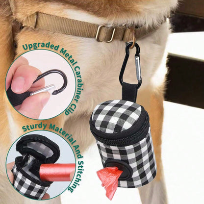 PETSIN 1pc Outdoor Dog Walking Poop Bag Holder, Fashionable Plaid Pet Waste Bag, Durable Polyester Material Dispenser Bag, Pet Excrement Bag, Ideal Outdoor Tool For Pet Owners