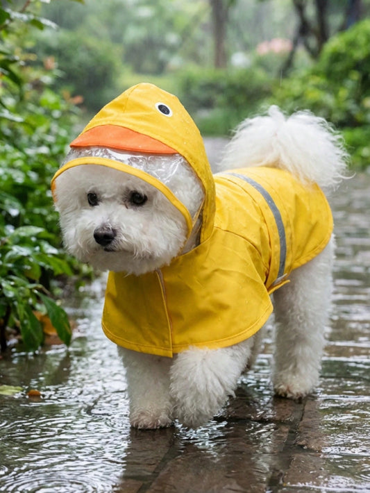 PETSIN Hooded Waterproof Dog Rain Coat With Transparent Visor And Reflective Strips, Cute Duck, Frog, Shark Designs, Suitable For Outdoor Walking And Rainy Days