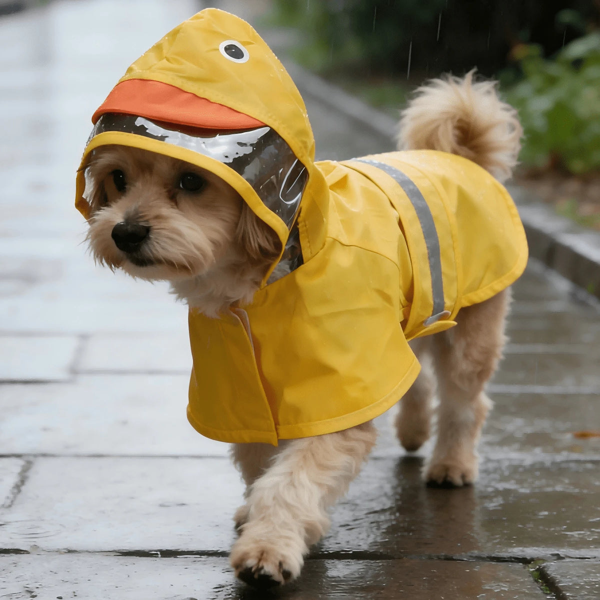 PETSIN Hooded Waterproof Dog Rain Coat With Transparent Visor And Reflective Strips, Cute Duck, Frog, Shark Designs, Suitable For Outdoor Walking And Rainy Days
