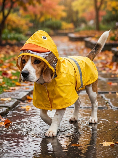 PETSIN Hooded Waterproof Dog Rain Coat With Transparent Visor And Reflective Strips, Cute Duck, Frog, Shark Designs, Suitable For Outdoor Walking And Rainy Days