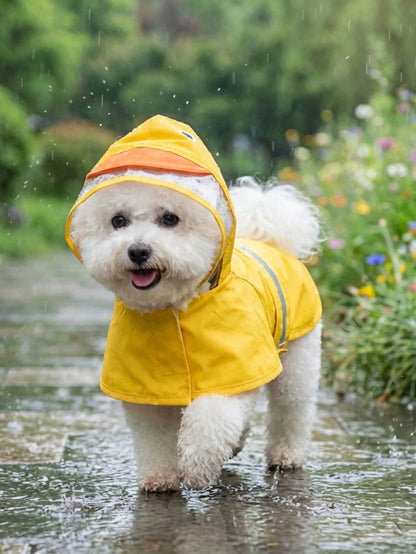 PETSIN Hooded Waterproof Dog Rain Coat With Transparent Visor And Reflective Strips, Cute Duck, Frog, Shark Designs, Suitable For Outdoor Walking And Rainy Days
