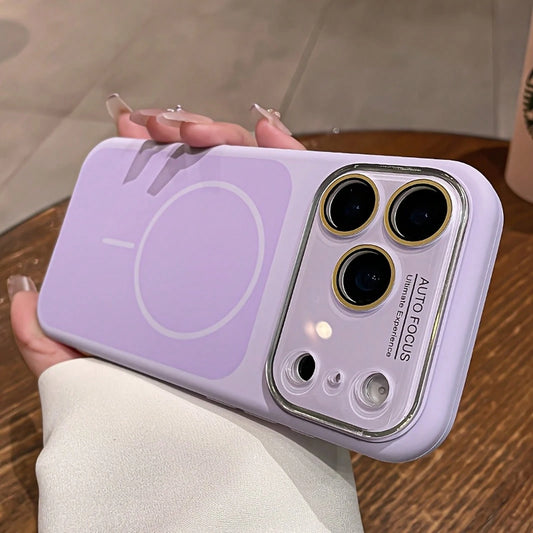Phone Case- Luxurious Two-Tone Leather-Feel Liquid Silicone Magnetic Wireless Charging Phone Case, Compatible With 17Promax 17Pro 17 16 15 14 Pro Max Solid Color Glass Lens Protective Case Best Gifts