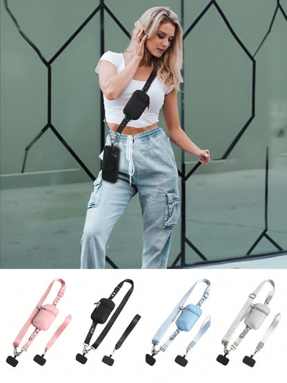 Phone Lanyard With Zipper Pocket, Phone Lanyard With Wallet, Crossbody Bag With Wallet And Clip, And Phone Lanyard With Wallet, Polyester Material, Suitable For All Smartphones