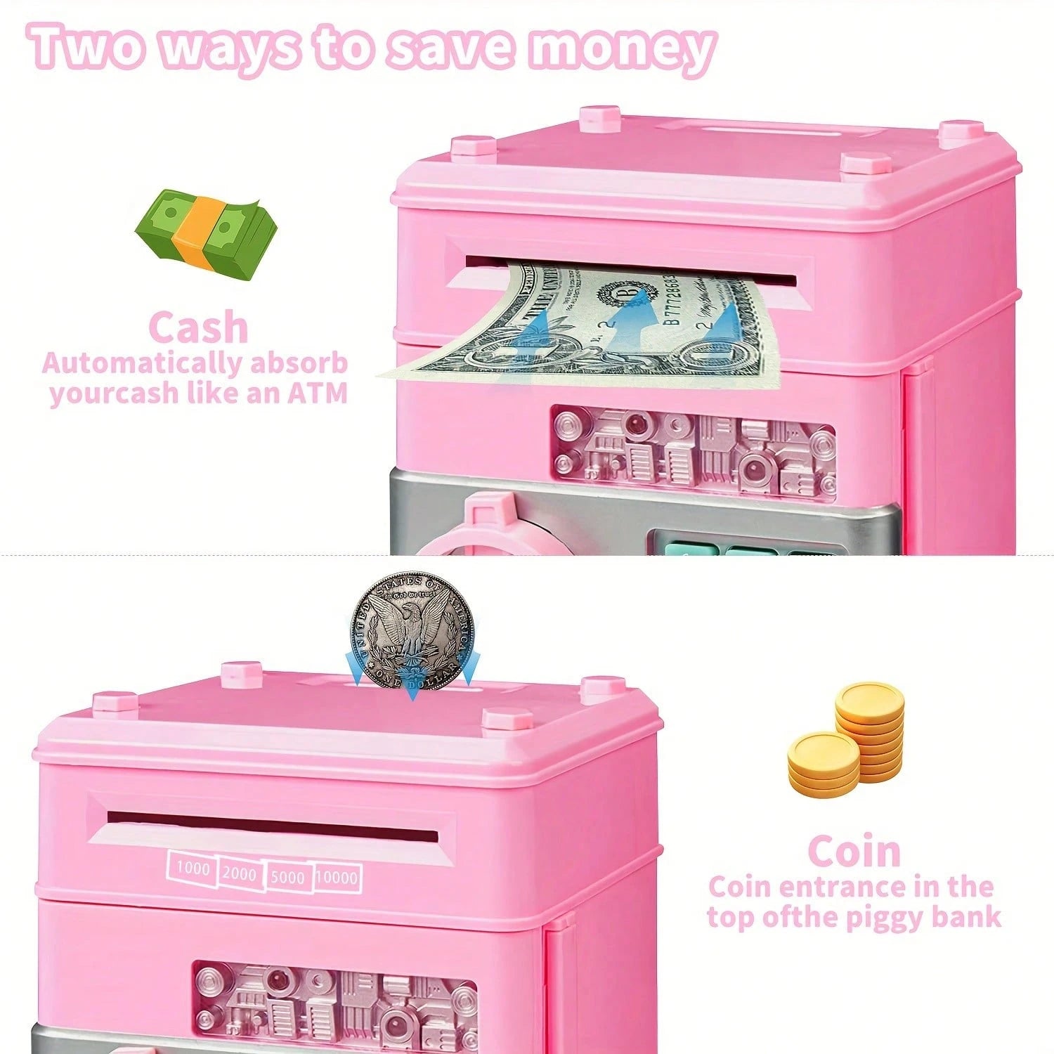 Piggy Bank Cash Coin Can ATM Bank Electronic Coin Money Bank For Kids Age 3-12, Money Savings Box Mini ATM Coin Bank Toys Gifts For 3 4 5 6 7 8 9 10 11 12 Year Old Boys Girls