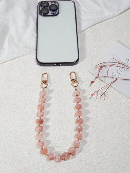 Pink Alloy Heart Element Colorful Heart-Shaped Faux Stone Phone Lanyard, Purple, Pink, Acrylic Bead Phone Strap, Compatible With Bag Charms, Keychains, Camera CCD Decor, Suitable As Holiday Gift Phone