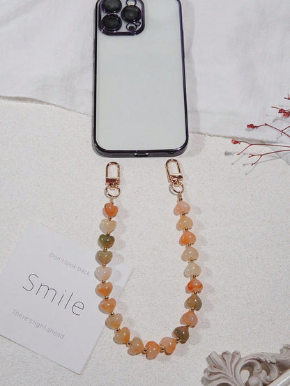 Pink Alloy Heart Element Colorful Heart-Shaped Faux Stone Phone Lanyard, Purple, Pink, Acrylic Bead Phone Strap, Compatible With Bag Charms, Keychains, Camera CCD Decor, Suitable As Holiday Gift Phone