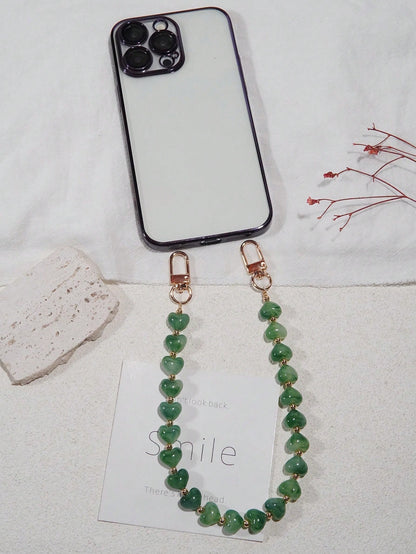 Pink Alloy Heart Element Colorful Heart-Shaped Faux Stone Phone Lanyard, Purple, Pink, Acrylic Bead Phone Strap, Compatible With Bag Charms, Keychains, Camera CCD Decor, Suitable As Holiday Gift Phone
