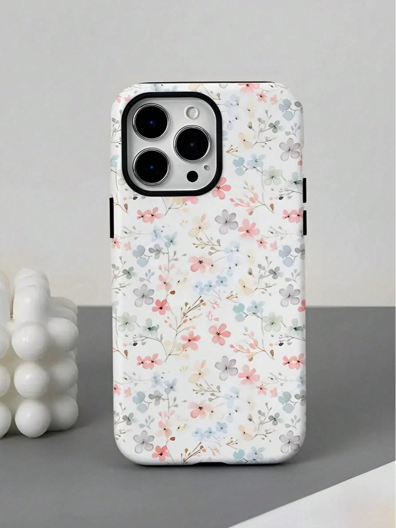 Pink Blue Floral Elemen Fashion Pastel Pink & Blue Floral Pattern 2-In-1 Matte Finish Phone Case Compatible With IPhone 17, 16, 15, 14, 13, 12, 11, PRO MAX, PLUS Spring Birthday Gift