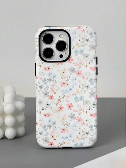 Pink Blue Floral Elemen Fashion Pastel Pink & Blue Floral Pattern 2-In-1 Matte Finish Phone Case Compatible With IPhone 17, 16, 15, 14, 13, 12, 11, PRO MAX, PLUS Spring Birthday Gift