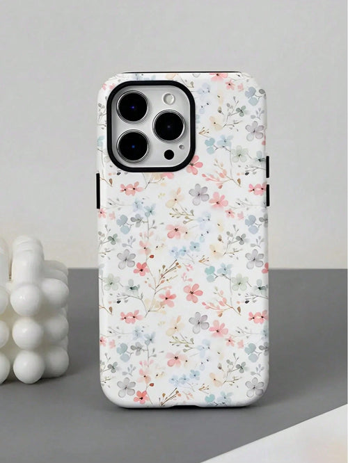 Pink Blue Floral Elemen Fashion Pastel Pink & Blue Floral Pattern 2-In-1 Matte Finish Phone Case Compatible With IPhone 17, 16, 15, 14, 13, 12, 11, PRO MAX, PLUS Spring Birthday Gift
