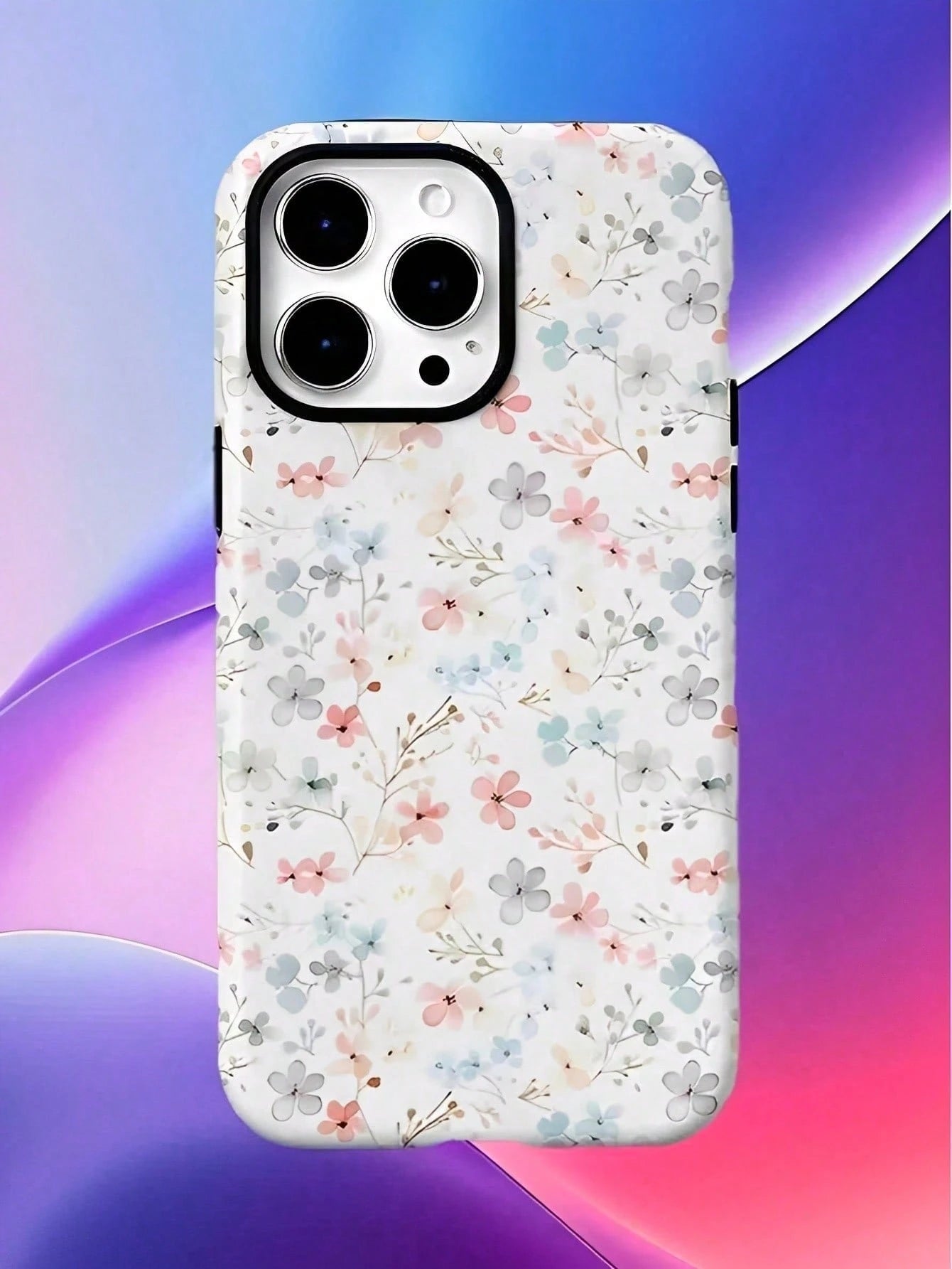 Pink Blue Floral Elemen Fashion Pastel Pink & Blue Floral Pattern 2-In-1 Matte Finish Phone Case Compatible With IPhone 17, 16, 15, 14, 13, 12, 11, PRO MAX, PLUS Spring Birthday Gift