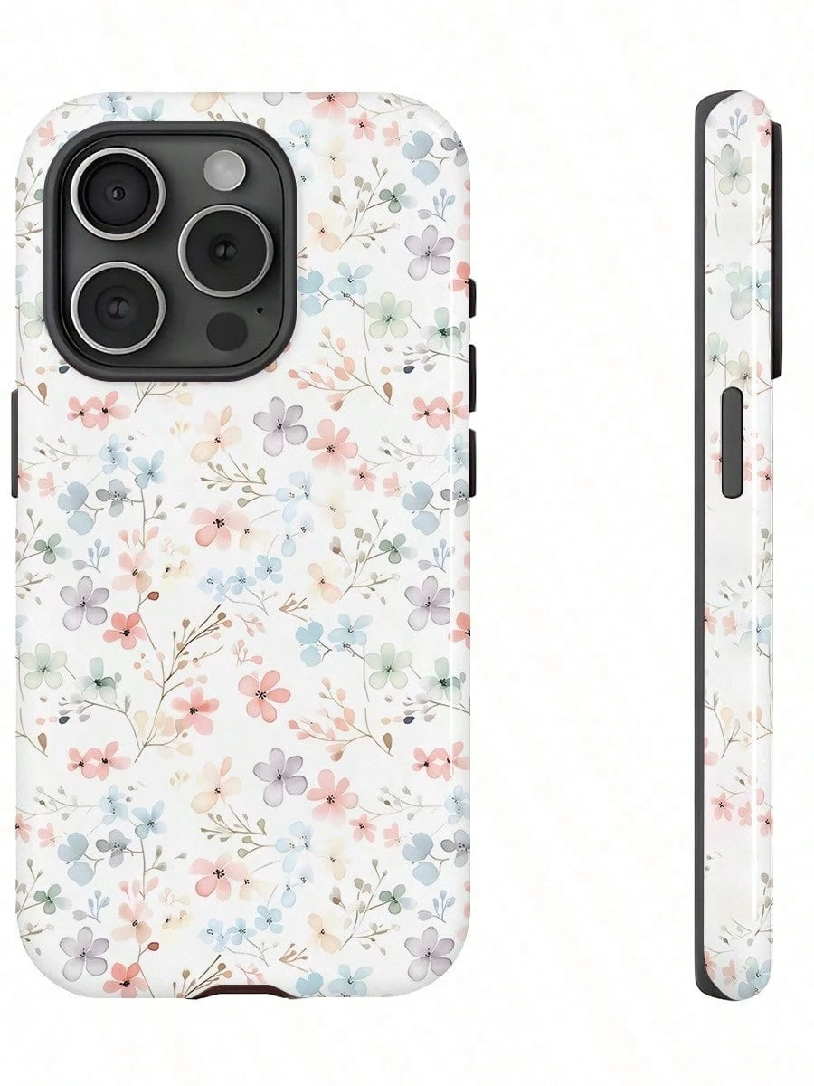Pink Blue Floral Elemen Fashion Pastel Pink & Blue Floral Pattern 2-In-1 Matte Finish Phone Case Compatible With IPhone 17, 16, 15, 14, 13, 12, 11, PRO MAX, PLUS Spring Birthday Gift