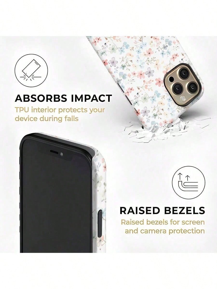 Pink Blue Floral Elemen Fashion Pastel Pink & Blue Floral Pattern 2-In-1 Matte Finish Phone Case Compatible With IPhone 17, 16, 15, 14, 13, 12, 11, PRO MAX, PLUS Spring Birthday Gift